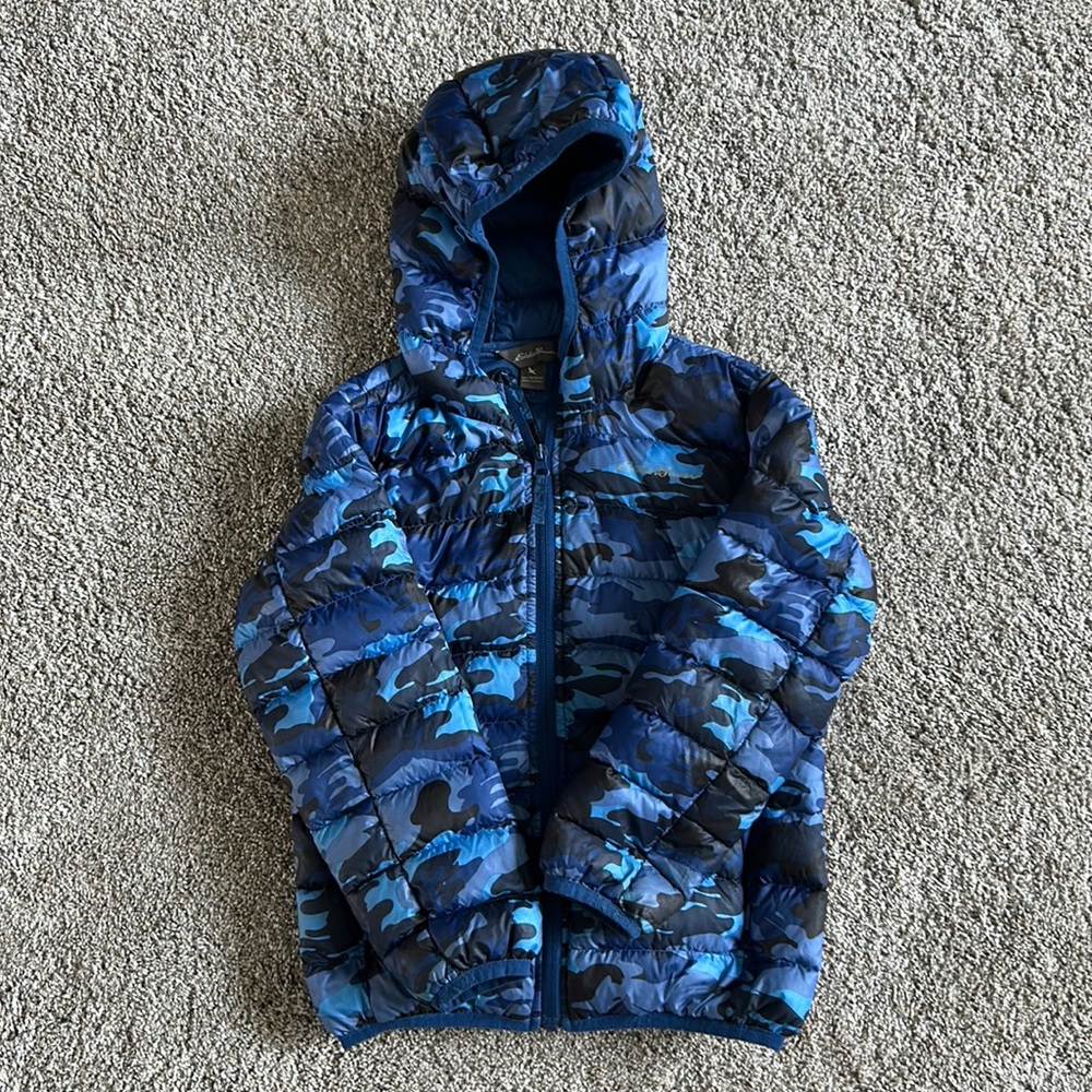 Eddie Bauer Youth Winter Coat Blue Camouflage XS 5-6